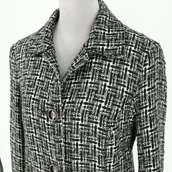 Chicos Additions Jacket 1 Womens 8 Medium Black White Plaid Lined Woven Blazer - Picture 7 of 14